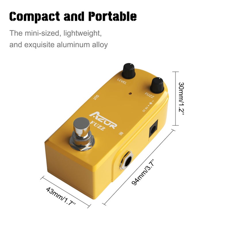 AZOR Vintage Fuzz Guitar Pedal True Bypass Mini Effect Pedal for Electric Guitar Classic Analog Fuzz Tone Compact & Durable Design Stage & Studio Use - Image 2